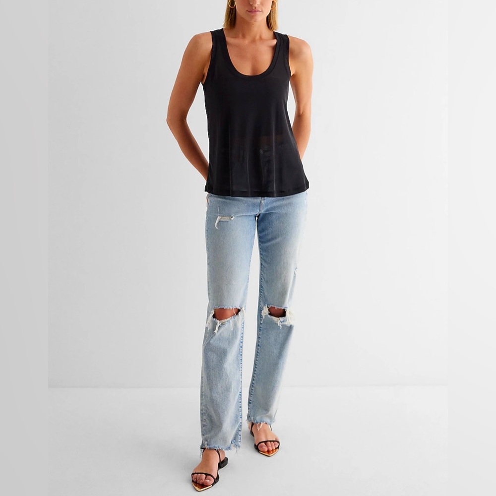 Express Relaxed Mesh Scoop Neck Top Black Size M NWT